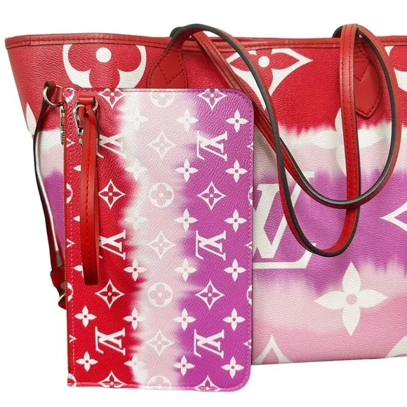 Louis Vuitton Escale Neverfull MM M45127 Rouge Red Pink Watercolor Monogram Tote - Picture 3 of 13